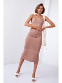 Smooth dress with a cut-out waist, coffee 110573 - Online store - Boutique